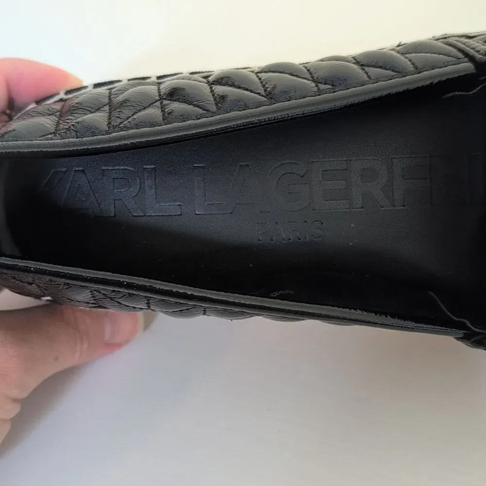 Karl Lagerfeld Paris Size 11 Desta Logo Black Puffy Quilted Platform Espadrilles
